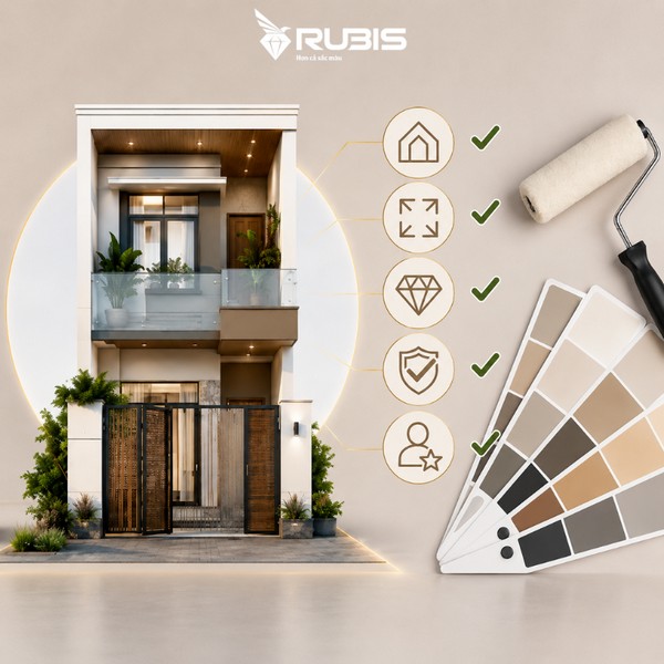 Mẫu nhà ống 2 tầng hiện đại với mặt tiền phối màu trung tính, kết hợp bảng màu sơn và các yếu tố thiết kế giúp tạo nên tổng thể hài hòa, sang trọng và hợp xu hướng.