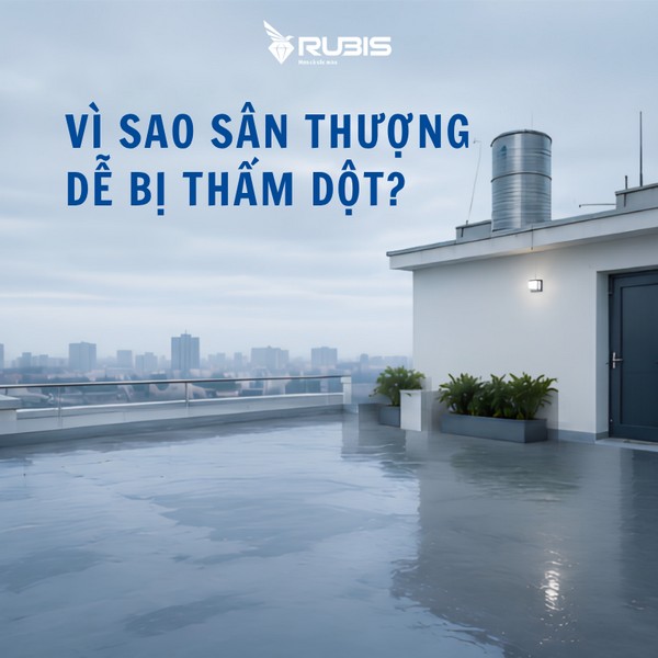 Sân thượng bị đọng nước, một trong những nguyên nhân phổ biến gây thấm dột và xuống cấp công trình.