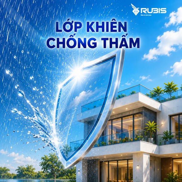 Ngôi nhà hiện đại được bảo vệ bởi tấm khiên trong suốt, thể hiện khả năng chống thấm và bảo vệ công trình trước tác động của nước.