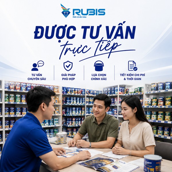 Cửa hàng sơn Rubis tư vấn trực tiếp cho khách hàng về sản phẩm và giải pháp sơn phù hợp.