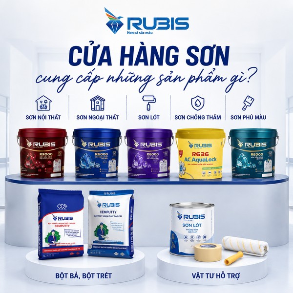 Cửa hàng sơn Rubis cung cấp sơn nội thất, sơn ngoại thất, sơn lót, sơn chống thấm và sơn phủ màu.