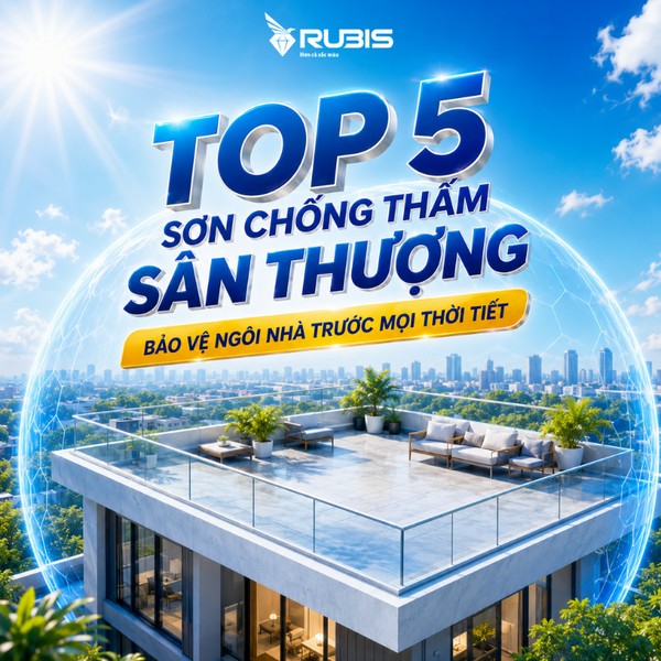 Ngôi nhà hiện đại với sân thượng được phủ lớp sơn chống thấm sân thượng màu xanh, tạo lớp màng ngăn nước bảo vệ kết cấu bê tông khỏi thấm dột.
