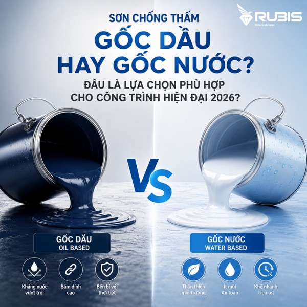 Hình ảnh so sánh sơn chống thấm gốc dầu và gốc nước giúp lựa chọn giải pháp phù hợp cho từng hạng mục công trình.
