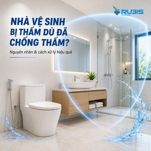 Phòng tắm hiện đại được bao phủ bởi lớp khiên chống nước, minh họa giải pháp bảo vệ nhà vệ sinh bị thấm khỏi sự xâm nhập của nước.